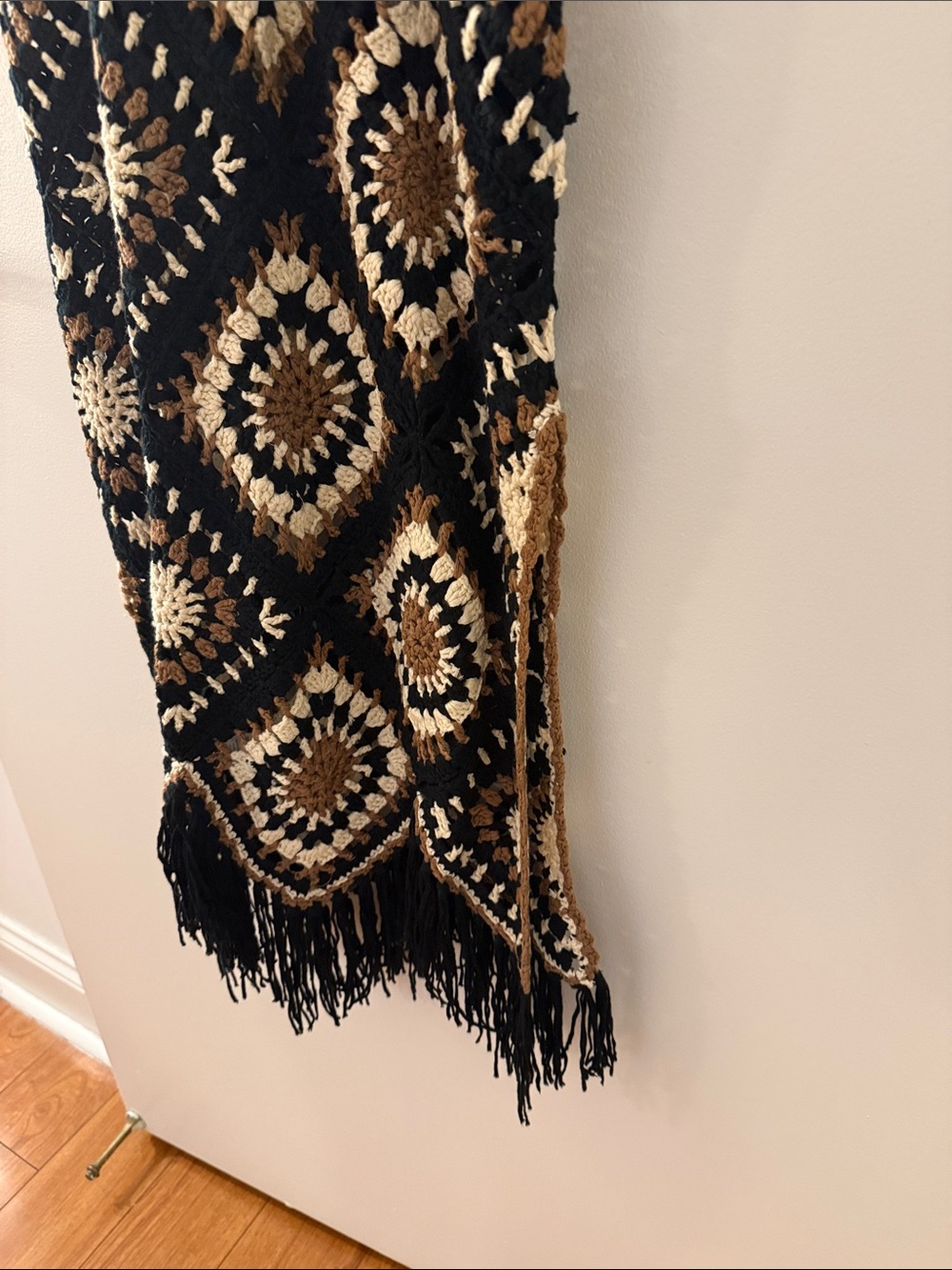 Elan Black and Cream Crochet Maxi Dress with Brown Accents - Picture 6 of 9